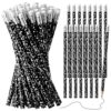 Tenceur 100 Pcs Back to School Composition Pencils with Erasers, Black and White Speckled Wooden Pencils Bulk Set, Fun Writing Supplies for Kids, Students, Boys, Girls, Teachers Classroom Rewards