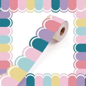 Tenceur 120 ft Macaron Bulletin Board Borders Colorful Scalloped Border Trim Roll Bulletin Board Decorations with Adhesive Dots for Classroom Office Chalkboard Wall Decor