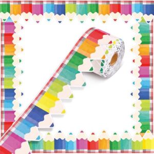 Tenceur 120ft Pencil Bulletin Border Rolled Crayon Border Trim Decoration for Back to School Classroom Offices Wall Windows Blackboard Decor(Pencil,Rainbow)
