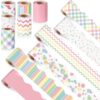 Tenceur 160ft Pastel Boho Bulletin Board Borders, 6 Rolls Line Dots Grid Scalloped Borders Trim, Pastel Classroom Decoration for Summer Back to School Office Chalkboard Whiteboard Poster