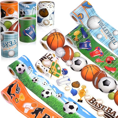 Tenceur 160ft Sport Bulletin Board Borders, 6 Rolls Baseball Basketball Soccer Scalloped Borders Trim, Sport Classroom Decoration for Summer Back to School Office Chalkboard Whiteboard Poster
