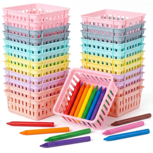 Tenceur 24 Pcs Small Plastic Storage Baskets, Pastel Organizer Bins, Stackable Mini Square Storage Containers for Drawer, Desk Organization, Office Supplies and Shelves(5.1 x 5.1 x 2.2 Inches)