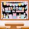 Tenceur 65 Pcs Welcome Back to School Bulletin Board Sets Pastel Stationery Composition Notebook Decoration Back to School Paper Cutouts for Bulletin Board Chalkboard Classroom Wall Decor