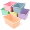 Tenceur 6 Pcs Plastic Book Bins for Classroom Library Cubby Bins Stackable Toy Storage Tubs Containers for School Office Home Nursery Playroom Organization, Pastel Color, 11.6 x 7.7 x 5 Inches