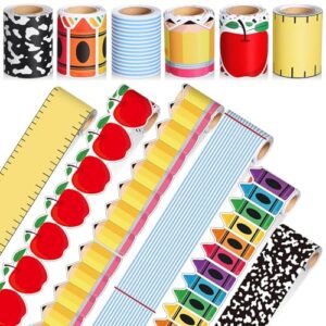 Tenceur 98.5 ft Crayon Bulletin Board Borders Classroom Decoration 6 Rolls Classroom Borders Set Scalloped Bulletin Board Trim for Back to School Office Home Chalkboard Wall