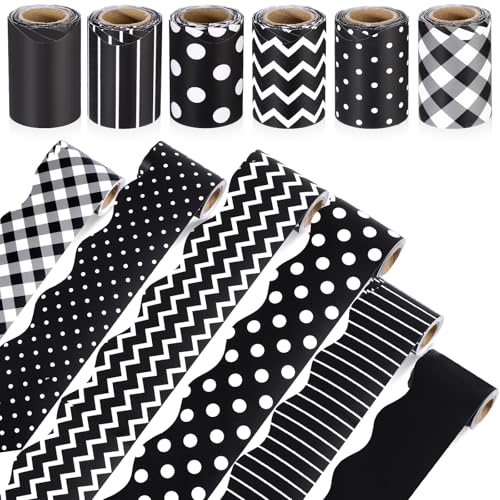 Tenceur 98.5 ft Polka Dots Bulletin Board Borders Classroom Decoration 6 Rolls Classroom Borders Set Scalloped Bulletin Board Trim for Back to School Office Home Chalkboard Wall