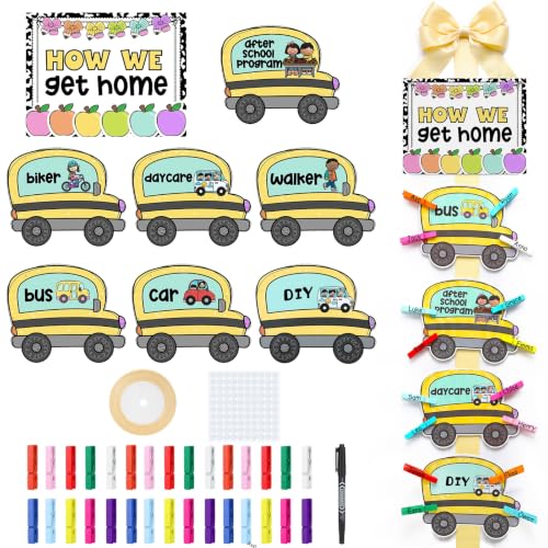 Tenceur How We Get Home Clip Chart for Classroom Students Transportation Management Chart with Clips Ribbon and Dots Back to School Teacher Must Haves Supplies for Classroom Bulletin Board (Stylish)