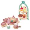Tender Leaf Toys Afternoon Tea Party Bundle - Wooden Birdie Teapot, Cups & 2-Tier Pastry Tower Set for Kids Pretend Play Kitchen, Montessori Social & Imaginative Development Toy, Age 3+