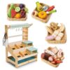 Tender Leaf Toys Ultimate Market Stall & Grocery Food Bundle - Wooden Supermarket Play Set with General Store Stand & 4 Pretend Food Baskets: Bread, Veggie, Fruit & Charcuterie, Montessori Toy, Age 3+