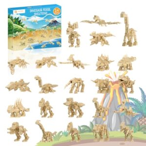 Tenhorses Dinosaur Party Favors for Kids, 24 Dinosaurs Fossil Building Sets,Dinosaur Toys, Party Favors for Kids 4-8, Easter,Christmas, Birthday Gift for Dinosaur & Fossil Enthusiasts(795PCS)