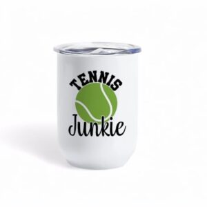 Tennis Wine Tumbler, Tennis Junkie, 12oz Stainless Steel Insulated Cup