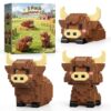 TENYEAH 3 Pack Highland Cow Animals Party Favors Building Sets, Mini Farm Animal Micro Building Blocks, Goodie Bag Stuffers, Classroom Small Prize Toys Gifts for Adults Teens Age 14+