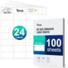 Tera A4 Thermal Address Labels 70 × 36 mm, 2400 Labels (100 Sheets, 24/Sheet), Matte White Self-Adhesive Printable Stickers for Shipping, Address, Warehouse ID BA0007*2400