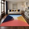 Terracotta Navy Blue Yellow Rug Geometric Abstract Mid Century Modern Area Rug 5x8 Boho Carpet for Living Room Dining Room Bedroom Home Office Nursery Playroom Dorm Apartment Washable Floor Mat