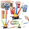 TERRAMUS 3 in 1 Bean Bag Ring Toss Game for Kids, Rechargeable Musical Jumping Games w/LED Light & Remote, Electric Spinning Base, Sandbags, Rings, Carnival Indoor Outdoor Sport Toy for 3+ Boys Girls