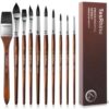 TesRhino 10Pcs Professional Watercolor Paint Brush Set, Synthetic Squirrel Hair Art Brushes for Gouache Acrylic Fluid Ink, Fine Detail to Large Wash