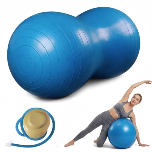 Textured Peanut Exercise Ball for Adults, Anti-Burst Stability Birthing Ball with Bumps, Non-Slip Maternity Yoga Ball for Pregnancy Labor Physical Therapy Autism Sensory Kids(Blue)