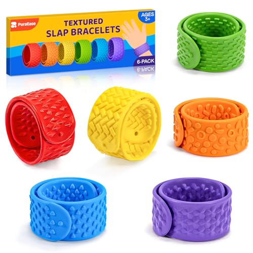 Textured Slap Bracelets - 6PC Silicone Sensory Fidget Toys for Kids, Teens & Adults - Calming Tools for Autism, ADHD, Anxiety & Stress Relief - Ideal for Classroom Rewards & Stocking Stuffers Gifts