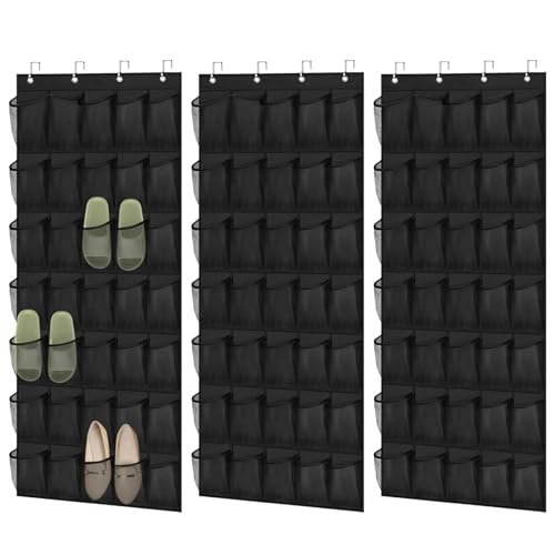 Texvora 3 Pcs Over the Door Shoe Organizers, 35 Pockets Large Hanging Storage Bags, Space Saving Non Woven Mesh Shoe Racks, Hanging Storage Holders for Shoes, Boots, 27.5 x 65 in, Fits Standard Doors