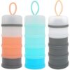 Texvora 3 PCS Travel Powder Container, 4 Layer Stackable Snack Containers, Protein Container To Go with Hanging Ring, Romantic Pink, Dreamy Green, Gray, White, Large Capacity for Travel and Gym