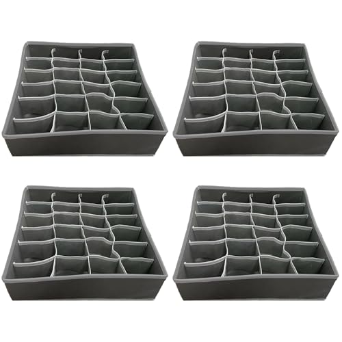 Texvora 4 PCS 24-Cell Sock Organizer for Drawer, Foldable Oxford Cloth Divider Boxes with Grid Design for Socks, Underwear, Ties and Belts, Closet Storage Bins, 12.5 x 12.5 x 4 in