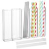 Texvora Clear Acrylic Straw Holder with 5 Slots, Fully Enclosed Straw Organizer for Cabinets and Kitchen Pantry, Self-Adhesive Transparent Straw Dispenser Storage Rack, Fits Multiple Straw Lengths