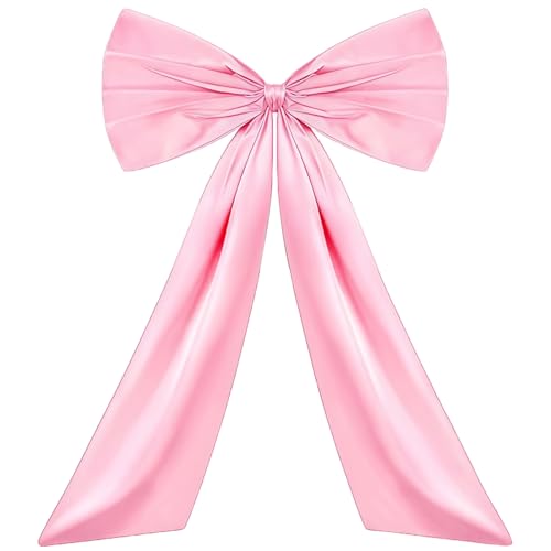 Texvora Pink Bow Birthday Decorations, 23.6 x 31.5 in / 60 x 80 cm Large Satin Bow Wall Hanging, Felt Backdrop for Party, Wedding, Christmas, Door Decor, Lightweight, Long-Lasting Bow Decorations