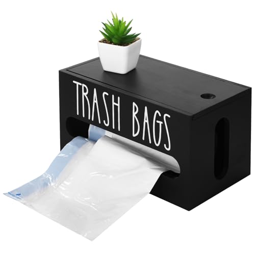 Texvora Wooden Trash Bag Dispenser, Garbage Bag Storage Box with Front Opening and Removable Lid, Compact Design for Kitchen Countertop and Under Sink Organization, Easy Access to Trash Bags