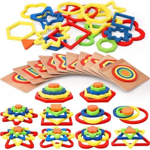 Teyva Daily 10 Pack Toddler Puzzles Montessori Toy Wooden Shape Sorting Puzzle Sensory Toy Toddler Activities Preschool Learning Autistic Developmental Educational Toys for Girls Boys Birthday Gifts