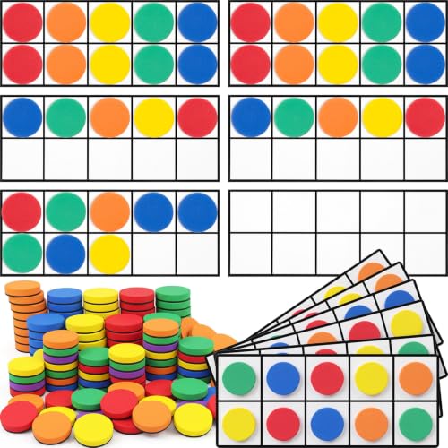 Teyva Daily 12 Set Bulk Magnetic Ten Frame for Classroom Foam Ten Frame Math Manipulatives with Colorful Counters Addition Subtraction Toys for Kindergarten Preschool 1st Grade Learning Tools (Black)