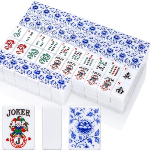 Teyva Daily 166 Pcs American Mahjong Tiles Only Mahjong Tiles with Blue and White Porcelain Prints 1.2 x 0.9 Inches Melamine Hand Carved Pattern for Games Adult Board Beginners Mahjongg Lovers