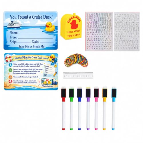 Teyva Daily 46 Pcs Cruise Duck Mailbox Kit, Yellow Magnetic Mailbox with Message Cards, Alphabet Stickers, Colorful Rubber Bands and 8 Magnetic Pens for Cruise Door Decor and Travel Gift