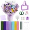 Teyva Daily 638 Pcs Pipe Cleaners Flower Kit, DIY Flower Bouquet Set Includes Pipe Cleaners, Chenille Stems, Floral Wire, Greeting Cards, Tape, Glue Sticks, Tote Bags, Wrapping Paper, Ribbons(Purple)