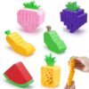 Teyva Daily 6 Pcs 3D Printed Fidget Fruit Toys Make a Sound Flexible Fidget Worm Toy for Stress Relief Adults Birthday Gift Party Favors Stress Toys