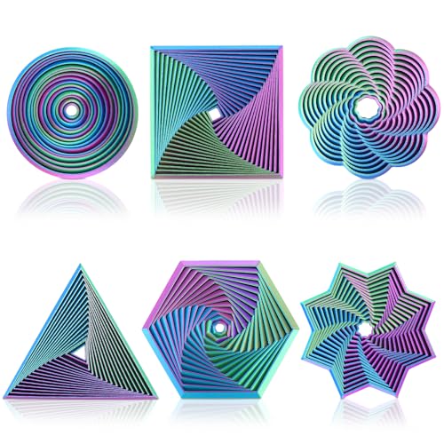 Teyva Daily 6 Pcs Fractal Fidget Hexagon 3D Printed Fidgets Stress Relief Sensory Tool Colorful Whirling Spiral Meditation Tool for ADHD Autism Birthday Gift Easter Basket Stuffers(Red Green)