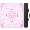 Teyva Daily Mahjong Mat with Bag 32.7'' x 32.7'' Rubber Anti Slip Board Gaming Mat Pink Bow Pattern Foldable Design for Poker, Board Tile Games, Dominoes