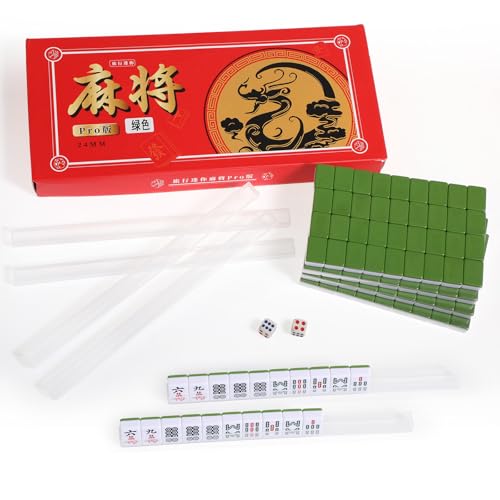 Teyva Daily Miniature Chinese Mahjong Game Set 144 Standard Mini-Tiles Board Game Portable Travel with Traveler Size Carrying Case Dices Clear Holder for Outdoor Gift Enthusiast Family(Green)