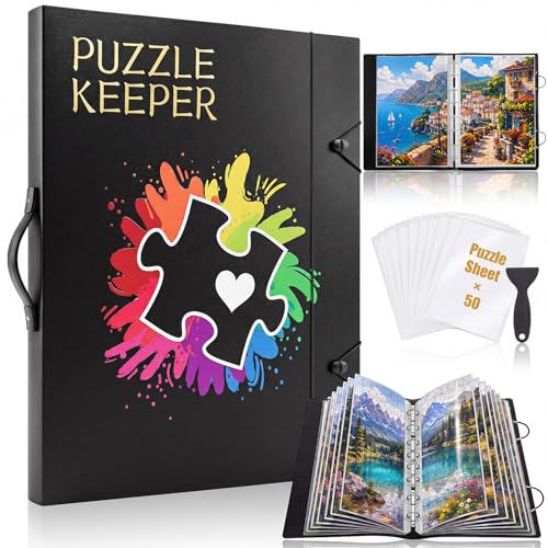 Teyva Daily Puzzle Storage Folder for 1000 Pieces 35 Sheet/70 Puzzles 50 Set Stickers, 28.35" x 21.26" Large Capacity Jigsaw Book Holder Storage Binder Saver for Jigsaw Enthusiasts