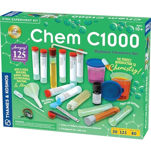 Thames & Kosmos Chem C1000 V2.1 Beginner Chemistry Set | 125 Hands-On Experiments for Ages 10+, Explore Electrochemical Reactions, Acids, Bases & More, Science at Home w/Safety Gear, 80-Page Manual