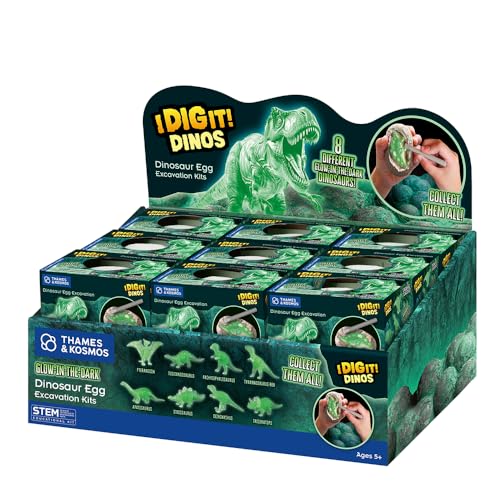 Thames & Kosmos I Dig It! Glow-in-the-Dark Dinosaur Egg Excavation Gift Set | 18 Dig-Out Kits in Individual Gift Boxes, Great for Party Favors, Stocking Stuffers, Easter Baskets, Ages 5+