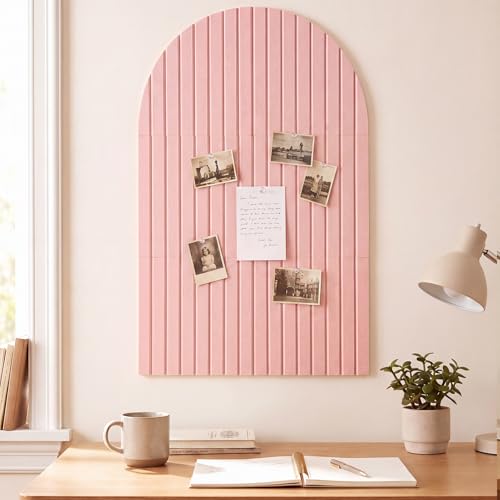 Thboxes Arched Felt Bulletin Board, 6 Pack 35" x 24" Large Cork Board Pin Board with 30 Removable Adhesive Tabs & 30 Push Pins - for Home Office School Memo Photo Wall Decor for Notes Lists - Pink