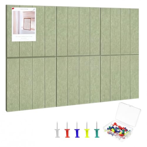 Thboxes Felt Bulletin Board Tiles 36" x 24", 6-Pack Cork Board for Office, Pin Board with 30 Pushpins Cork Boards for Office Decor Walls Organizer Classroom Decor, 40 Adhesive Tabs Included - Sage