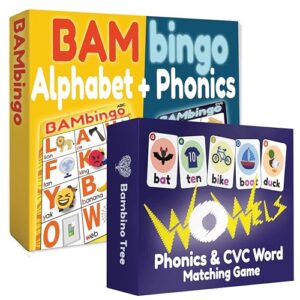 THE BAMBINO TREE Alphabet Letters & Phonics Bingo + WOWELs Sounds Game