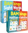 THE BAMBINO TREE BAMBIngo Bundle - Sight Words Level 1 & 2 Bingo + Addition and Subtraction Bingo