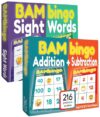 THE BAMBINO TREE BAMBIngo Bundle - Sight Words Level 3 & 4 Bingo + Addition and Subtraction Bingo