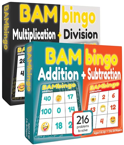 THE BAMBINO TREE Math Facts Bingo Games - Addition, Subtraction, Multiplication, Division - Educational Learning for Ages 6-12
