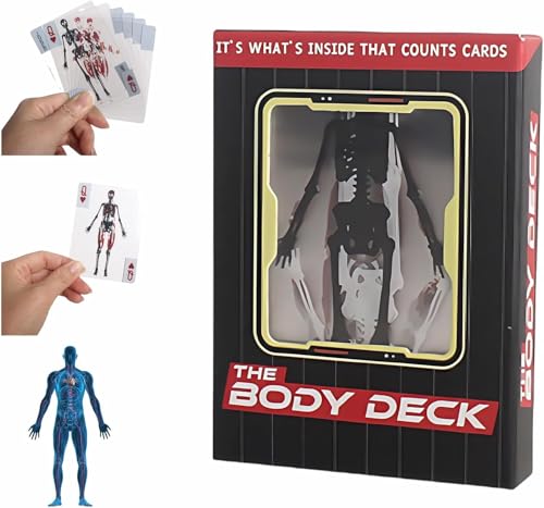The Body Deck Playing Cards, 3D Transparent Human Anatomy Design, Educational Card Game, Waterproof Cards with Skeleton Illustrations
