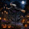 The Enchanted Witch Garden Wind Spinner - Halloween Outdoor Yard Art, Flying Kinetic Bat Ring Lawn Ornament, Spooky Patio Pathway Decor, Whimsical Gothic Fall Holiday Decoration