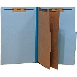 The File King Pressboard Classification Pale Blue Partition File Folder | Legal Size - Box of 10 | Two Dividers | Six 2” Durable Fastener Prongs | 2/5 Cut Top Tab | 2” Expansion