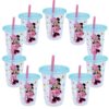 The First Years Take & Toss Disney Minnie Mouse Straw Cups - Spill-Proof Snap-On Lids - Dishwasher Safe- 10 Oz - 10 Count - Ages 18 Months and Up